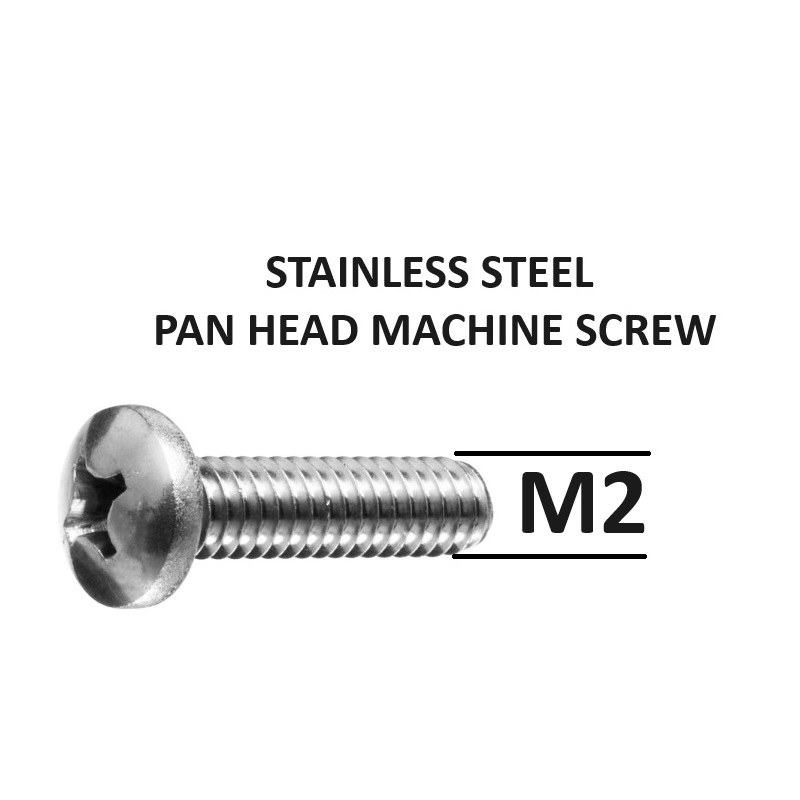2mm Diameter Pan Head Metal Threads Stainless Steel Grade 304 Select Length